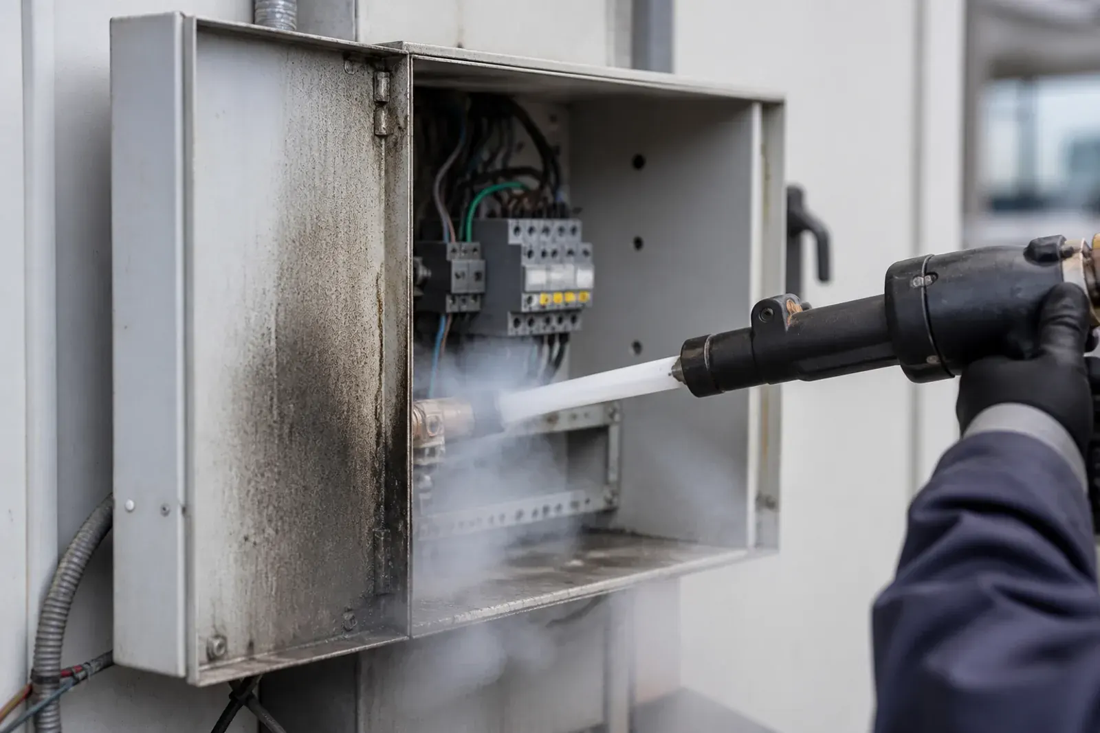 Sabbiatura a ghiaccio secco: come funziona, macchine, sicurezza e quando sceglierla
