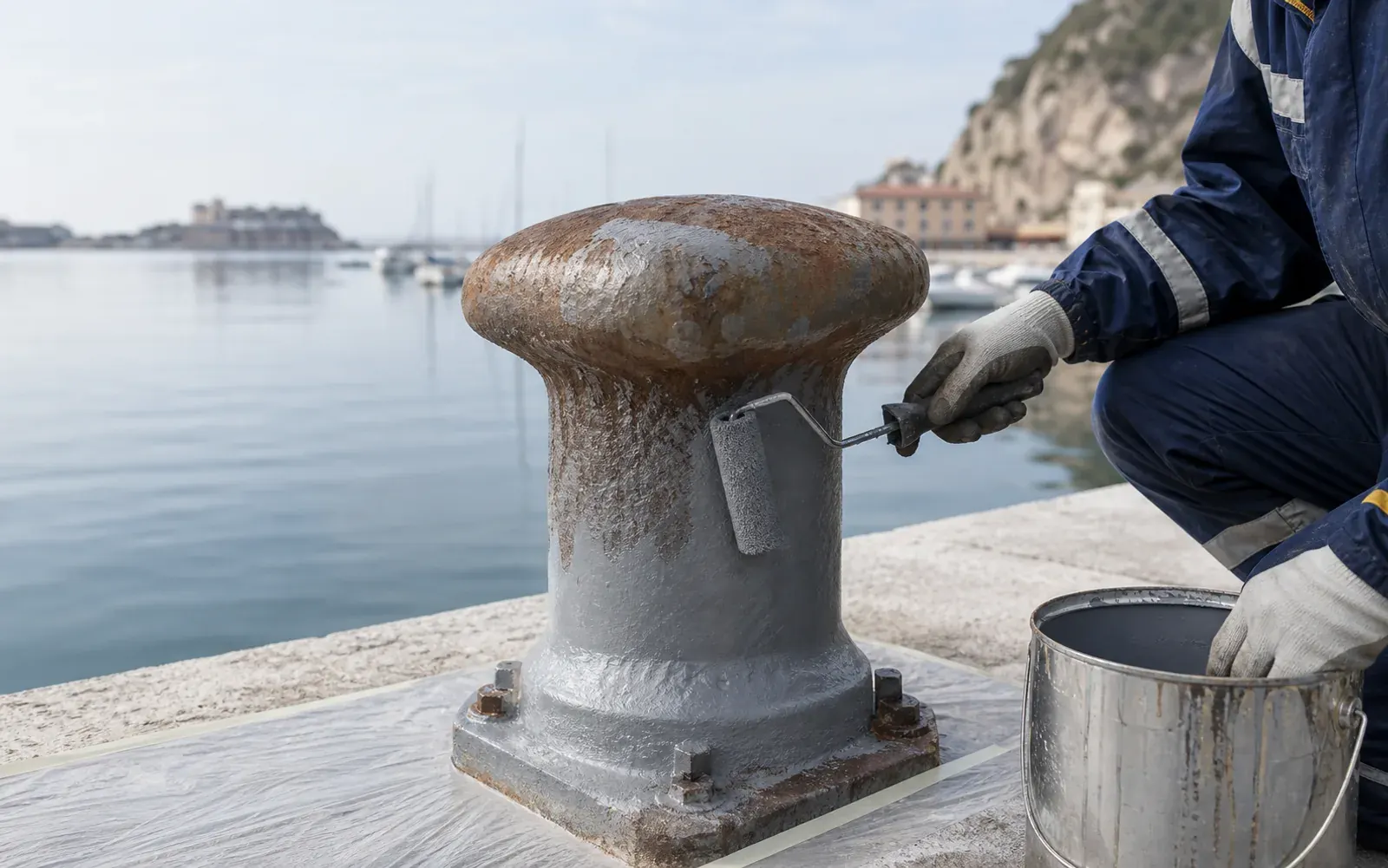 Applicazione di primer anticorrosivo in ambiente marino