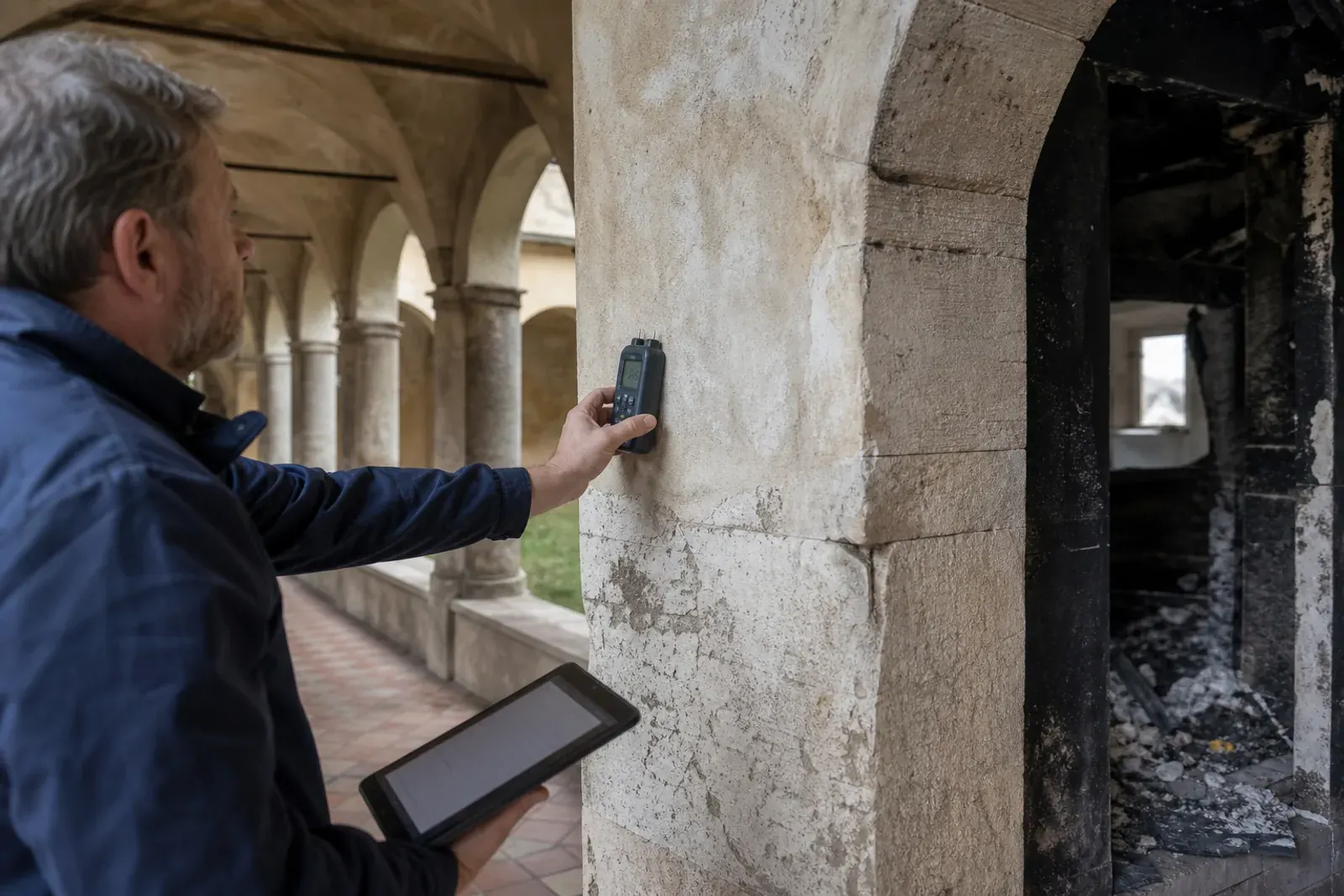Verifica di un portico in pietra prima di decidere la pulizia