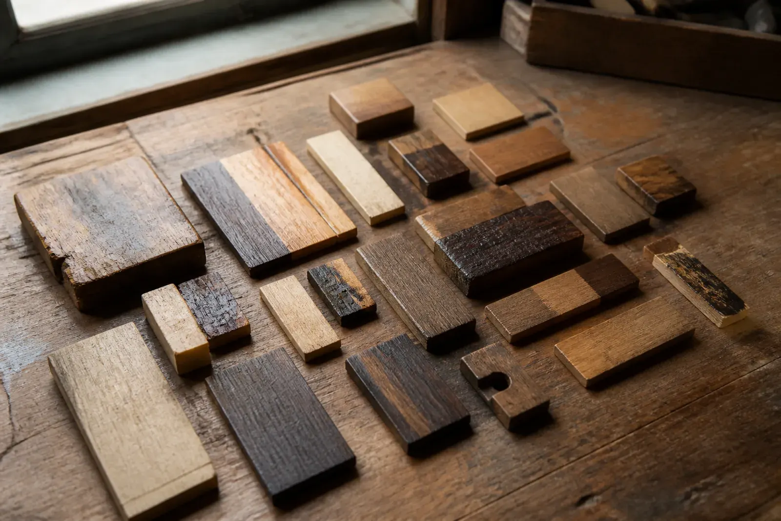 Campioni di finitura per il legno di una capriata