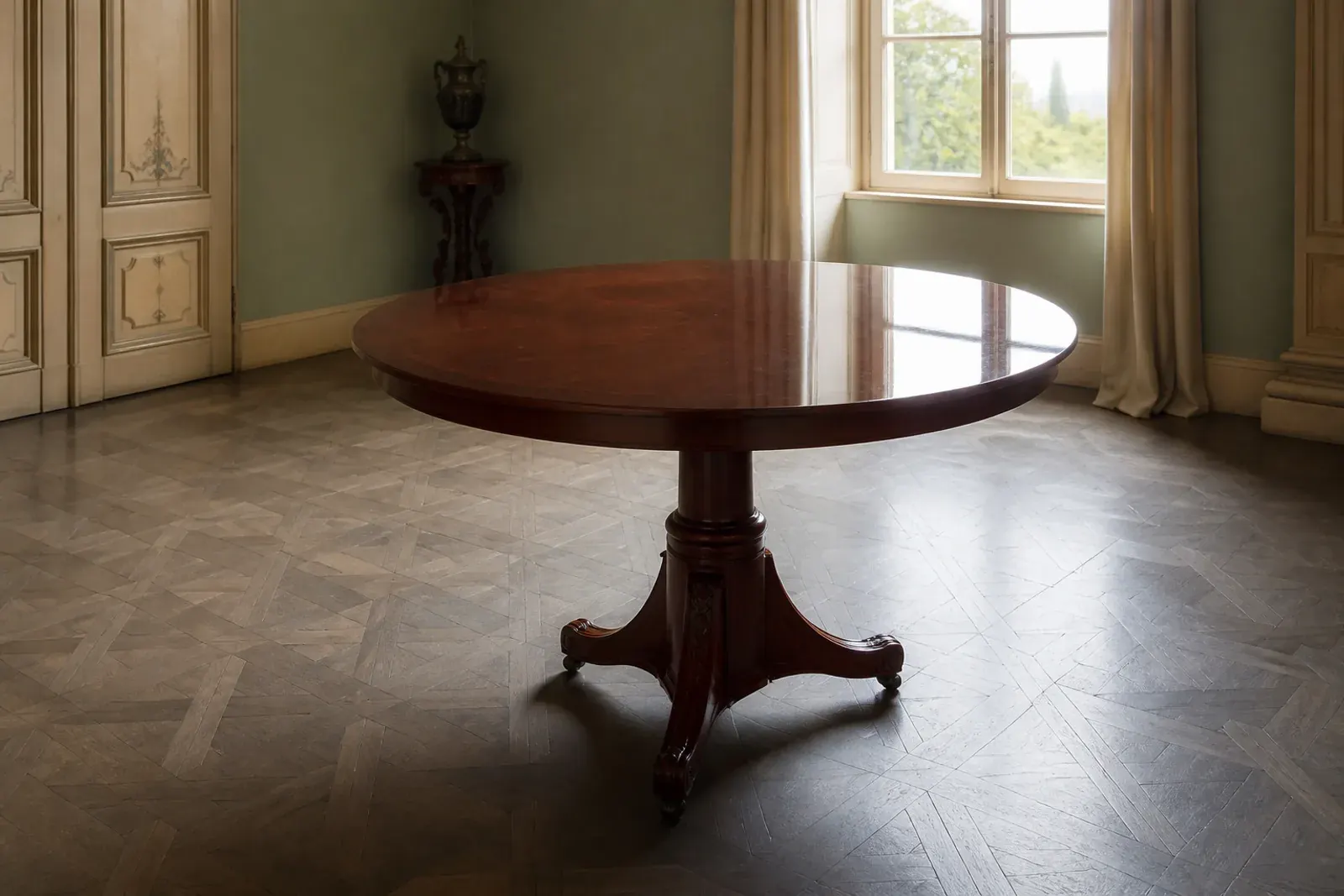 Piano di un tavolo antico in legno durante il restauro