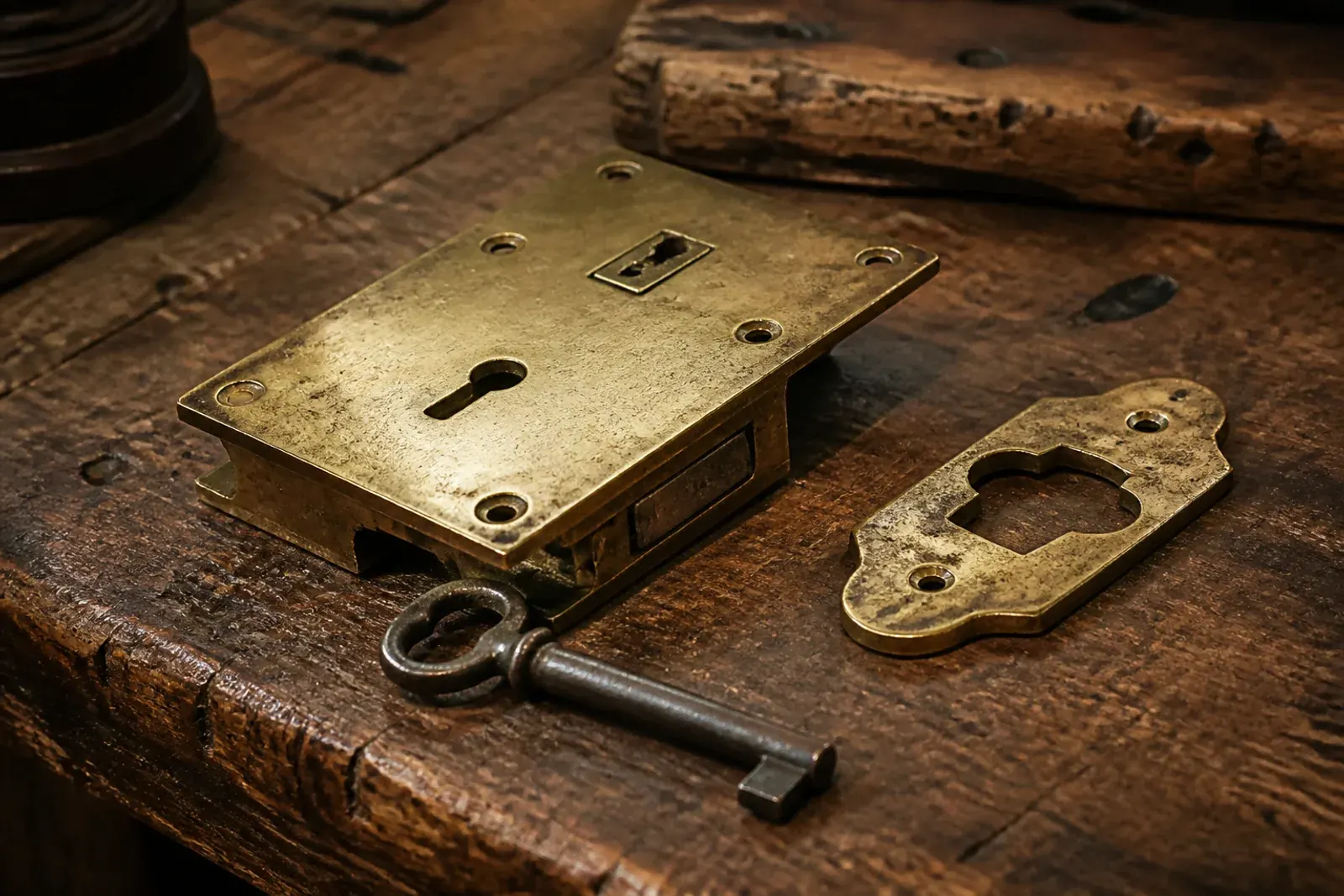 Serratura antica di un portone in legno restaurato