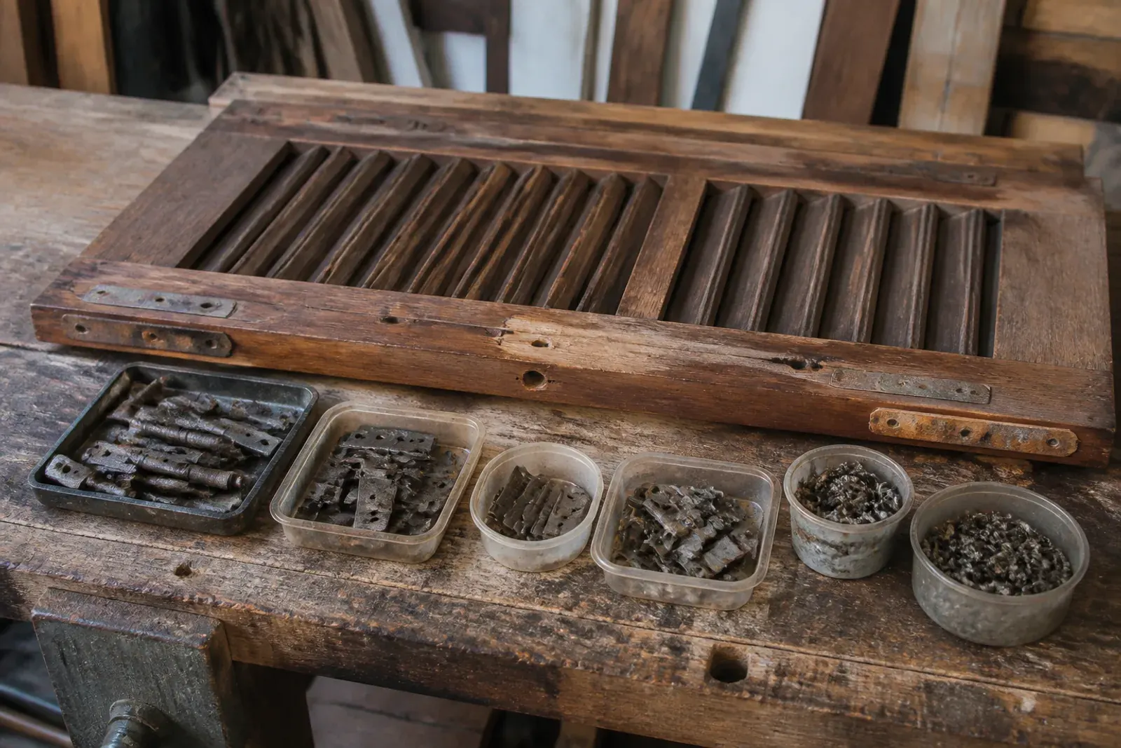Restauro scuri e persiane: ferramenta di uno scuro in legno