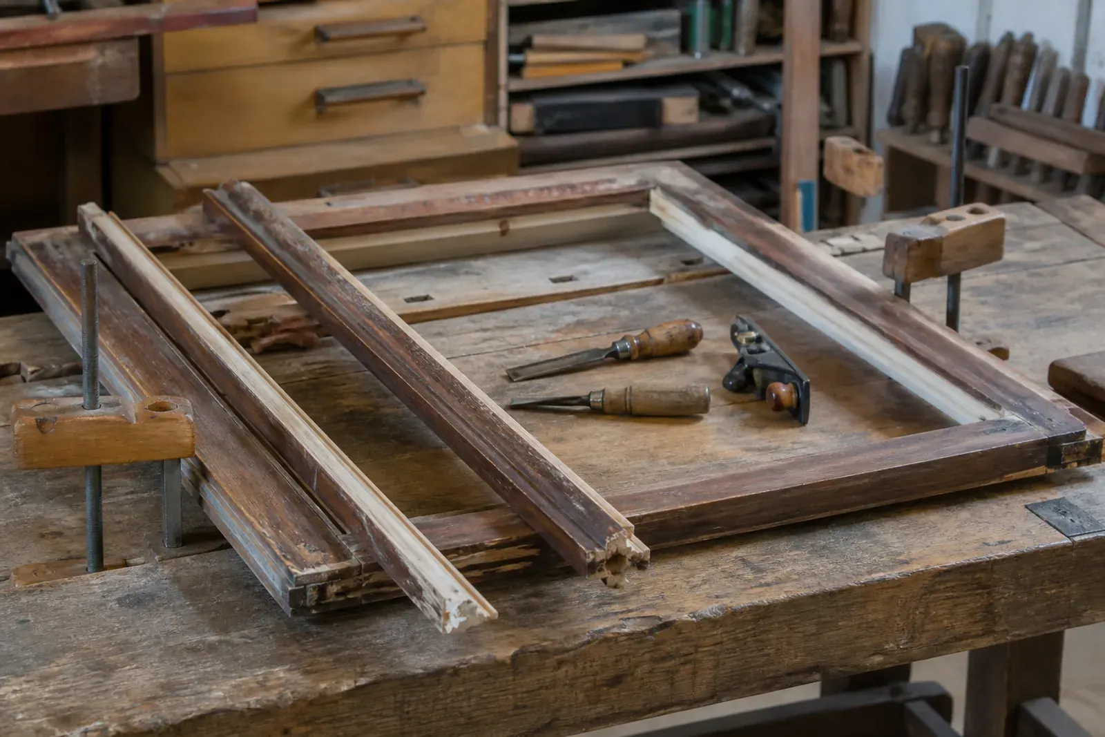 Restauro serramenti: telaio di una finestra ottocentesca