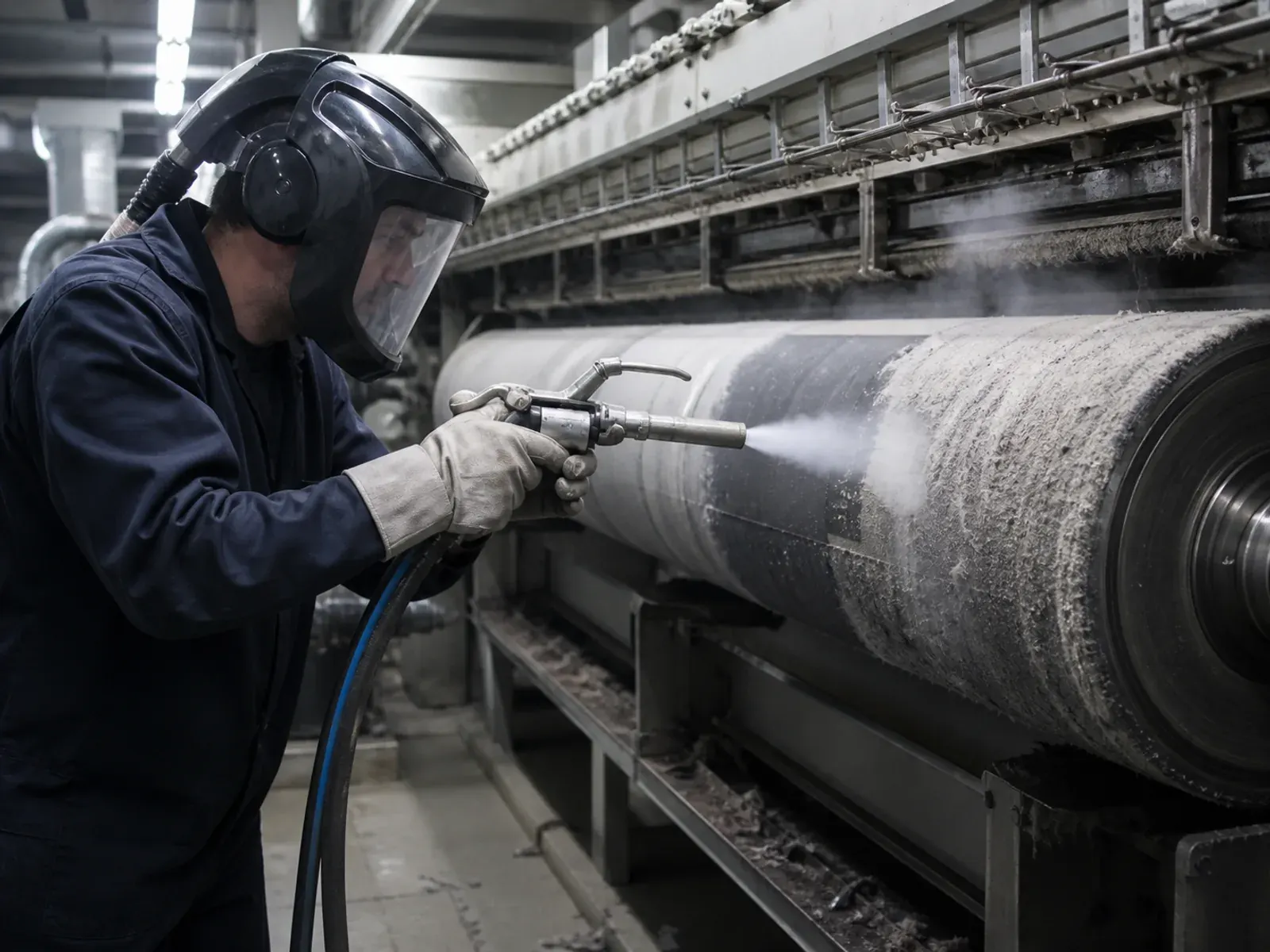 Rullo industriale pulito con il ghiaccio secco