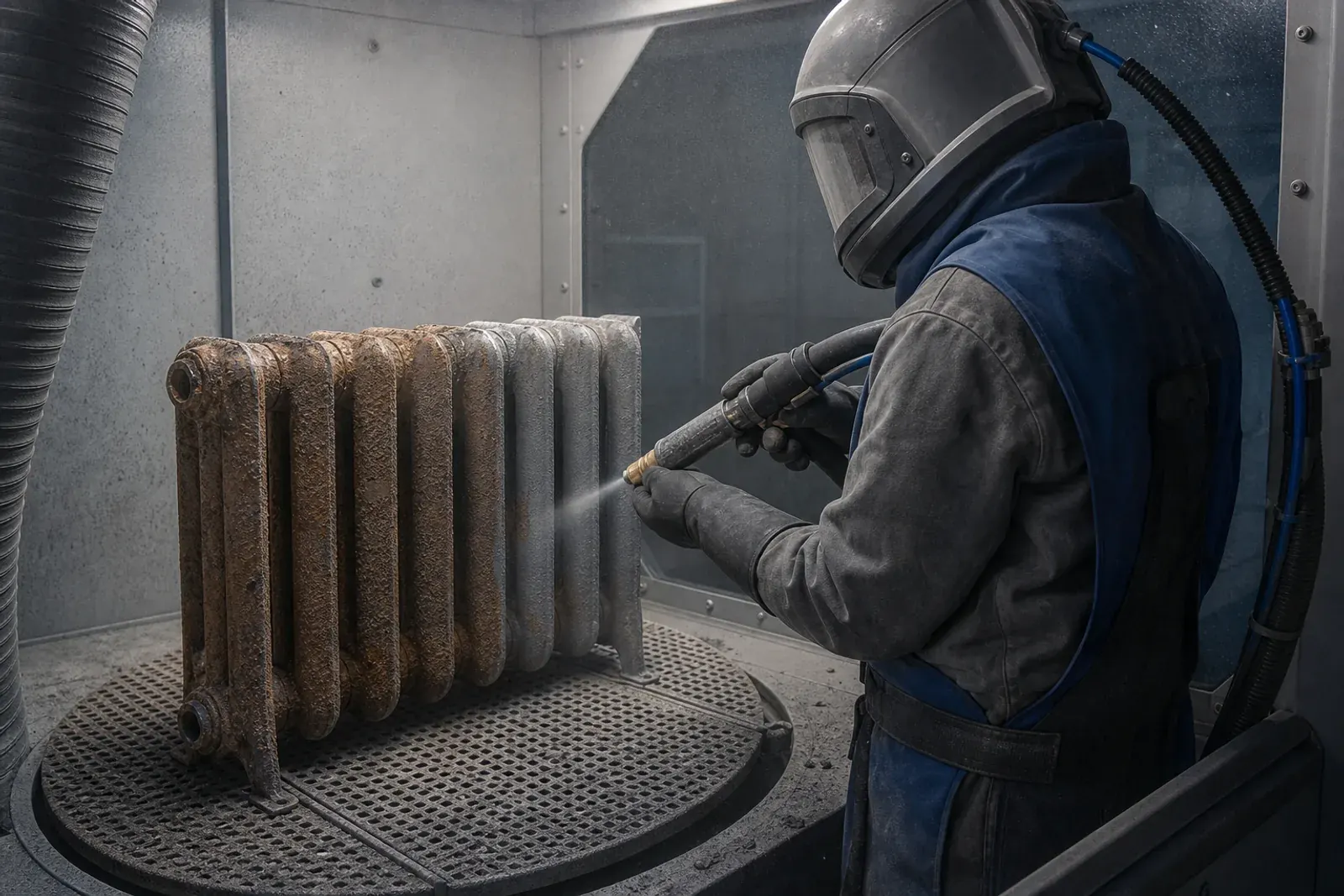 Componenti metallici dopo la sabbiatura