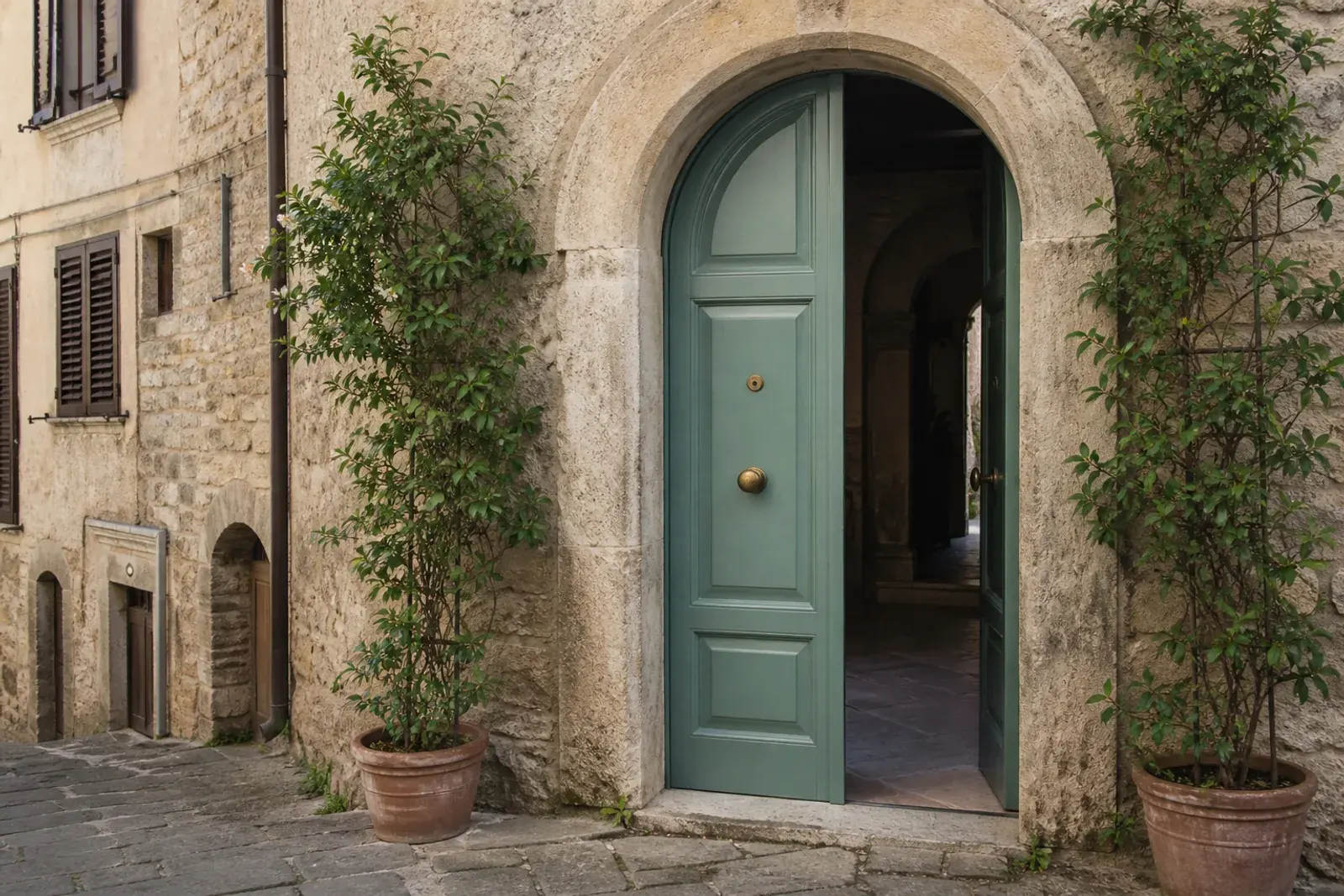 Porta storica in legno dopo il restauro
